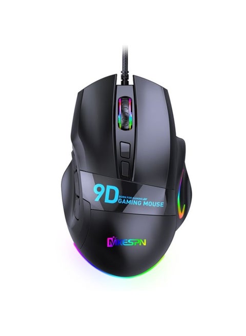 MKESPN X10 9-Buttons RGB Wired Full Speed Macro Definition Gaming Mouse