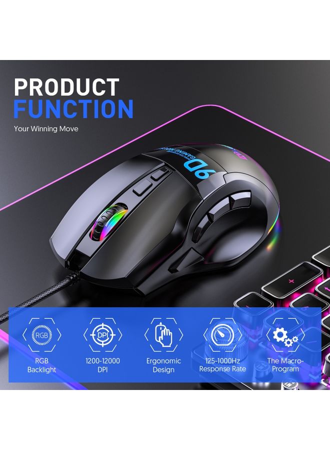MKESPN X10 9-Buttons RGB Wired Full Speed Macro Definition Gaming Mouse