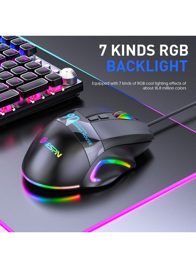 MKESPN X10 9-Buttons RGB Wired Full Speed Macro Definition Gaming Mouse
