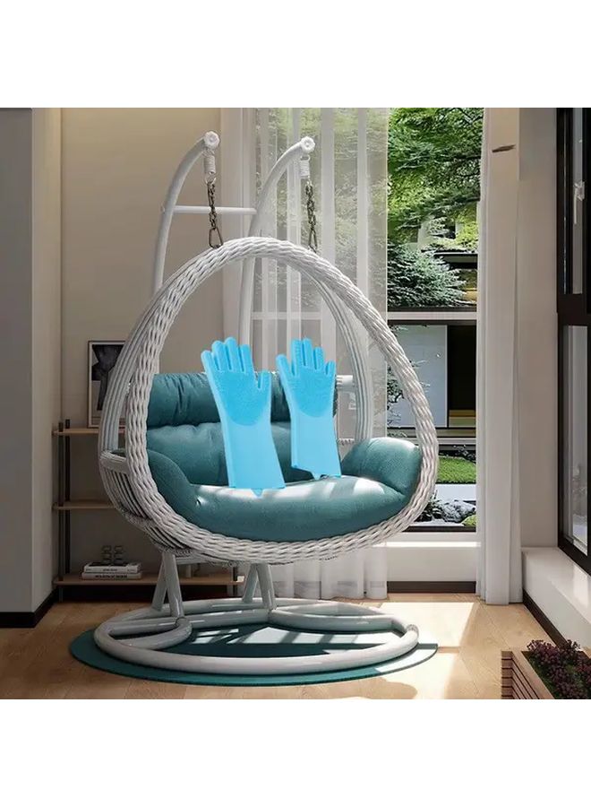 Blue Ergonomic Silicone Cleaning Gloves for Kitchen Bathroom Pet Hair Removal - Image 1