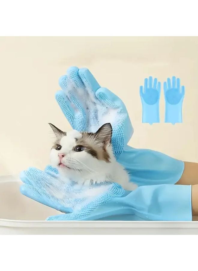 Blue Ergonomic Silicone Cleaning Gloves for Kitchen Bathroom Pet Hair Removal - Image 2
