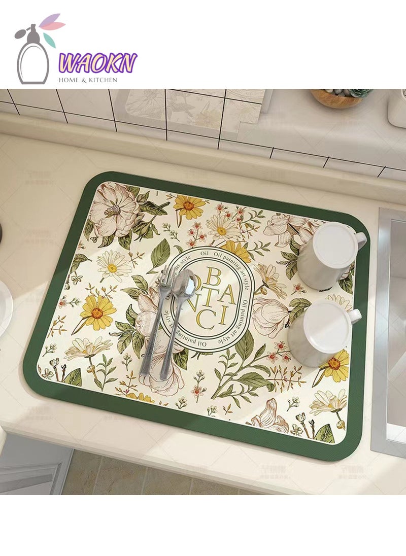 دبليو أيه أو كي أن حصيرة ماصة لآلة القهوة، حصيرة تجفيف الأطباق، حصيرة ماصة للماء للمطبخ، حصيرة تصريف مقاومة للحرارة، سهلة التنظيف، وسادة رف الأطباق مع ظهر مطاطي مانع للانزلاق، عازل، 40×50 سم - Image 1