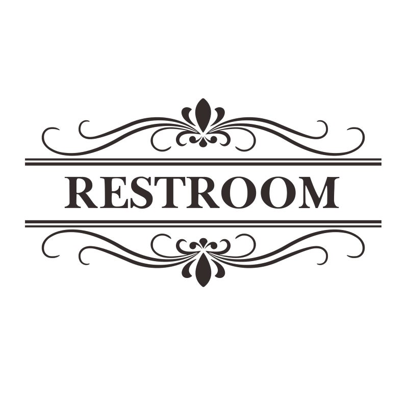 Restroom Sign Wall Decal Vinyl Stickers Removable Cute Art Design DIY Sticker Mural for Restroom Bathroom Washroom WC Toilet Door Decoration