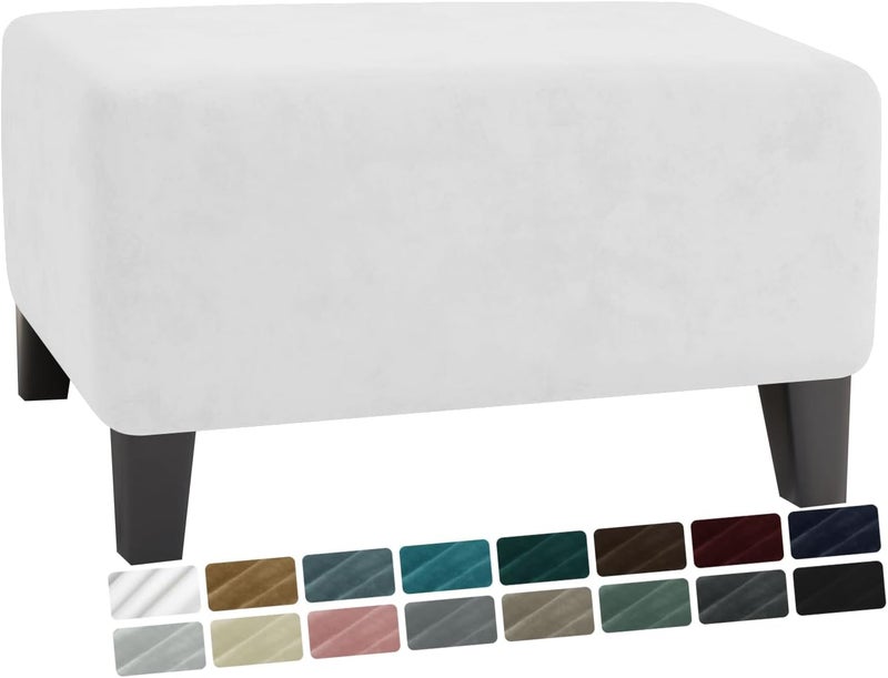 MAXIJIN Velvet Ottoman Cover Rectangular Stretch Square Ottoman Covers Slipcover Rectangle Washable Foot Stool Cover Thick Storage Protector with Elastic Bottom (Ottoman X-Small, White) - Image 1