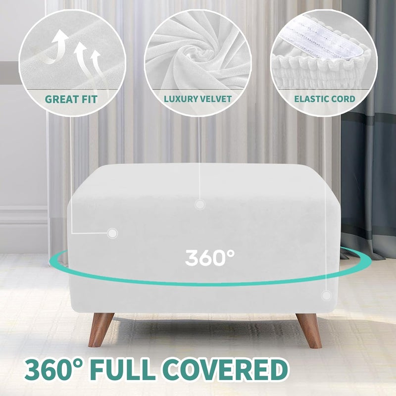 MAXIJIN Velvet Ottoman Cover Rectangular Stretch Square Ottoman Covers Slipcover Rectangle Washable Foot Stool Cover Thick Storage Protector with Elastic Bottom (Ottoman X-Small, White) - Image 4