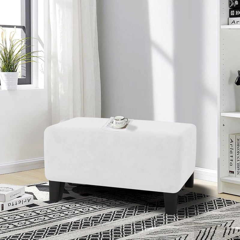 MAXIJIN Velvet Ottoman Cover Rectangular Stretch Square Ottoman Covers Slipcover Rectangle Washable Foot Stool Cover Thick Storage Protector with Elastic Bottom (Ottoman X-Small, White) - Image 2