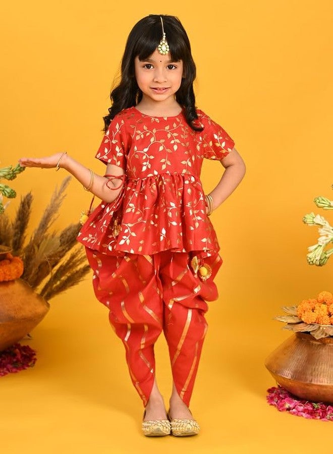 Saka Designs Red With Gold Print Dhoti Jhabala - Image 2