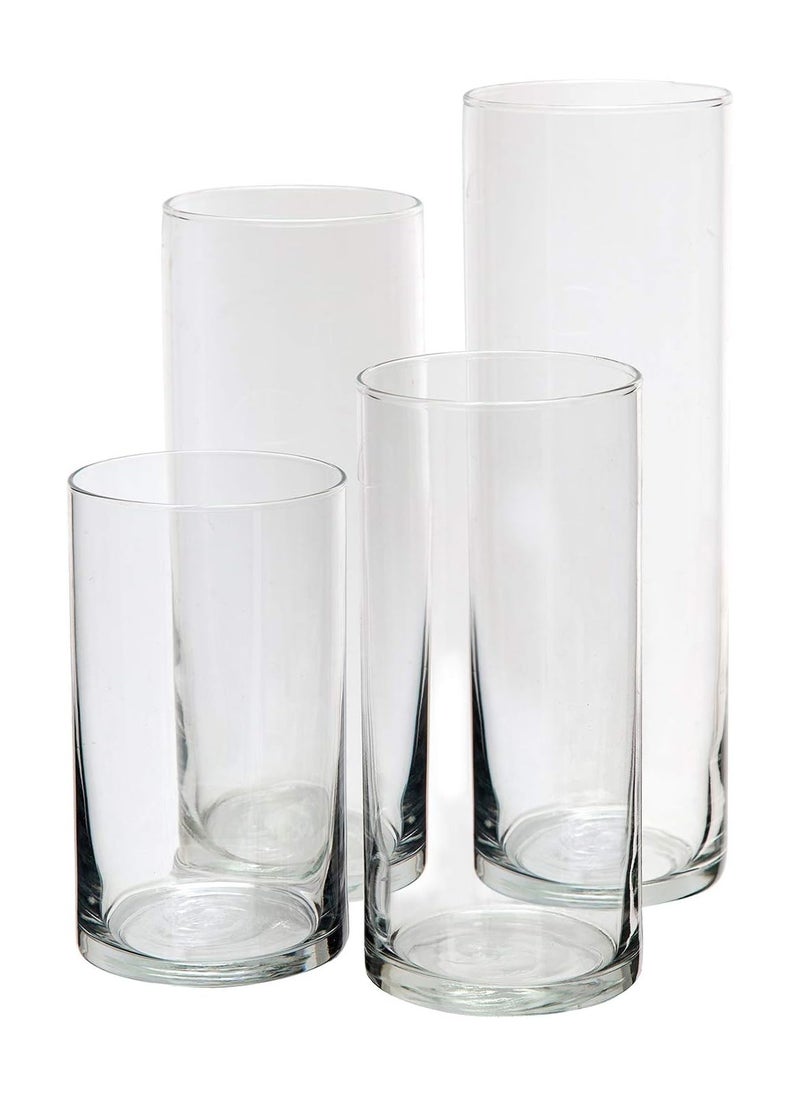 Royal Imports Glass Cylinder Flower Centerpiece Vases Set of 4 - Hurricane Candle Holder for Pillar Floating Tealights - Use for Floral Wedding Table Home Decor Party Holiday  - Image 1