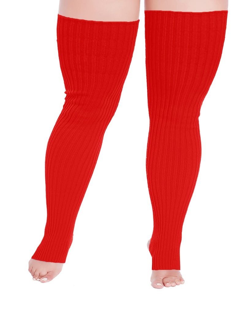 v28 Plus Size Knit Leg Warmer Women Thick Thigh High Boot Extra Long Large Socks(Plus Size- Red) - Image 2
