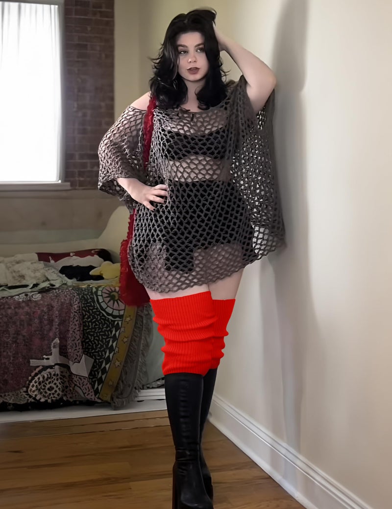 v28 Plus Size Knit Leg Warmer Women Thick Thigh High Boot Extra Long Large Socks(Plus Size- Red) - Image 5