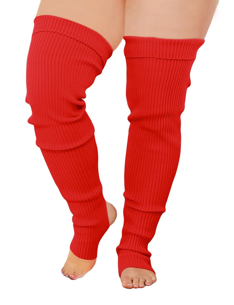 v28 Plus Size Knit Leg Warmer Women Thick Thigh High Boot Extra Long Large Socks(Plus Size- Red) - Image 3
