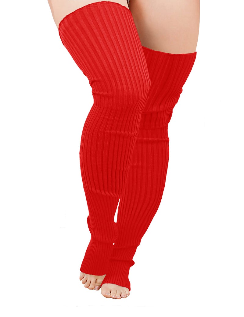 v28 Plus Size Knit Leg Warmer Women Thick Thigh High Boot Extra Long Large Socks(Plus Size- Red) - Image 1
