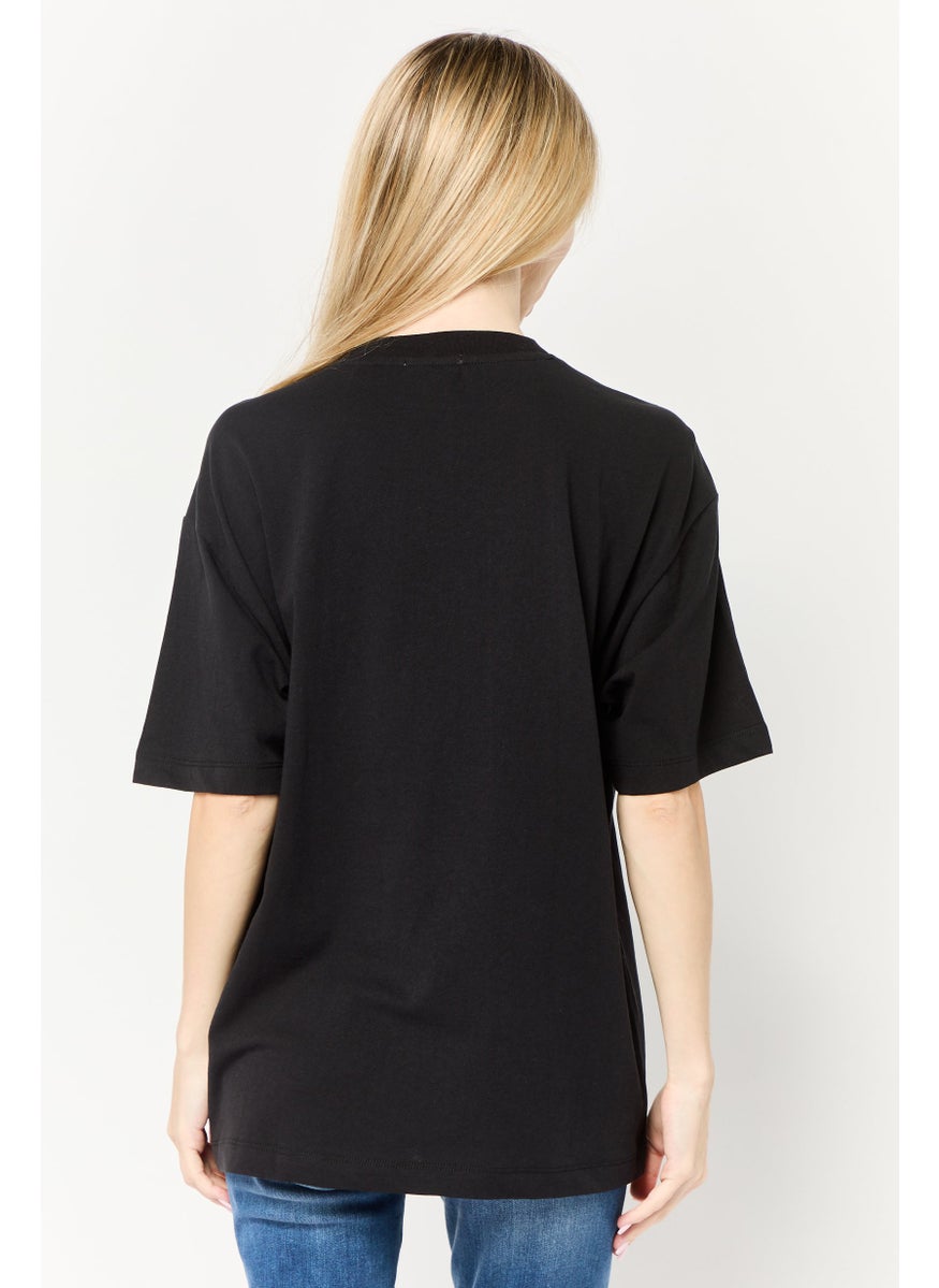 Scotch & Soda Women Crew Neck Short Sleeves Embroidered T-Shirt, Black  - Image 4