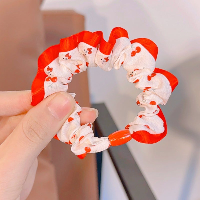 Loquat New Floral Fabric Hair Ties Elegant Korean Style Cherry small intestine circle