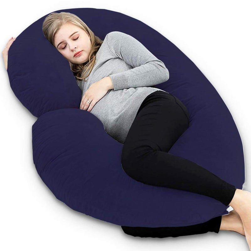 Moro Moro 3 Cotton Ultra Soft Hollow Fiber C Shaped Maternity Pillow, Pregnancy Pillow, Body Pillow With Zippered Cover (Navy Blue) (Fun0281)