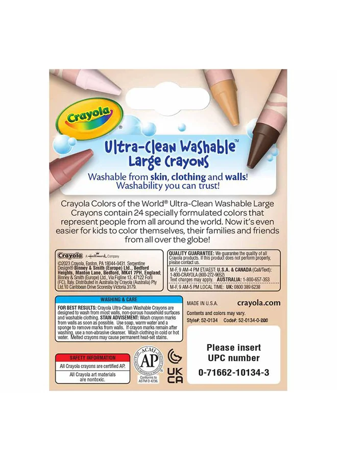 Crayola 24 Ct Large Ultra-Clean Washable Crayons  Colors Of The World