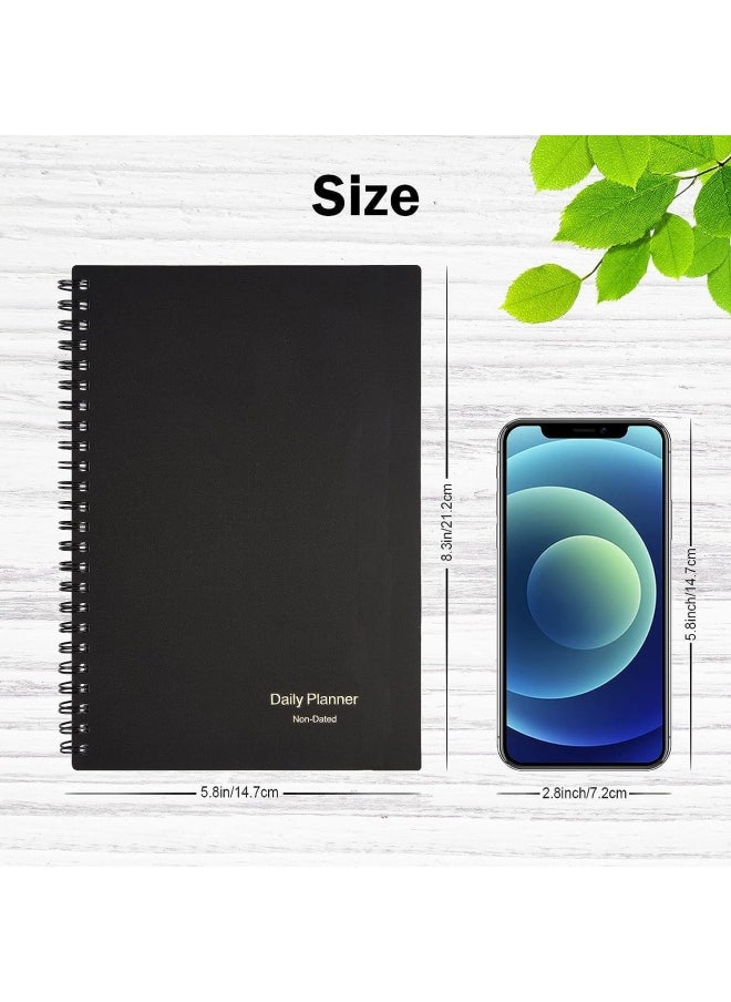Premify Daily Planner Undated, To Do List Spiral Notebook Hourly Schedules Appointment Planner For Men And Women Habbit Tracker, Pvc Hardcover, A5 Inner Page 8.3" X 5.8" (80 Sheets Black)  - Image 3
