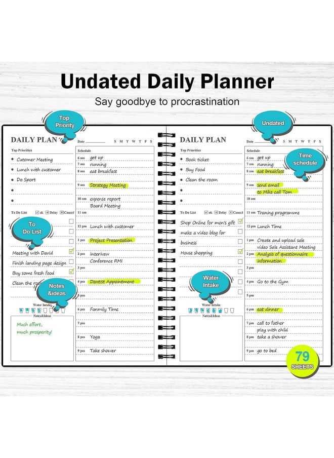 Premify Daily Planner Undated, To Do List Spiral Notebook Hourly Schedules Appointment Planner For Men And Women Habbit Tracker, Pvc Hardcover, A5 Inner Page 8.3" X 5.8" (80 Sheets Black)  - Image 2