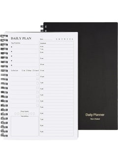 Premify Daily Planner Undated, To Do List Spiral Notebook Hourly Schedules Appointment Planner For Men And Women Habbit Tracker, Pvc Hardcover, A5 Inner Page 8.3" X 5.8" (80 Sheets Black)  - Image 1