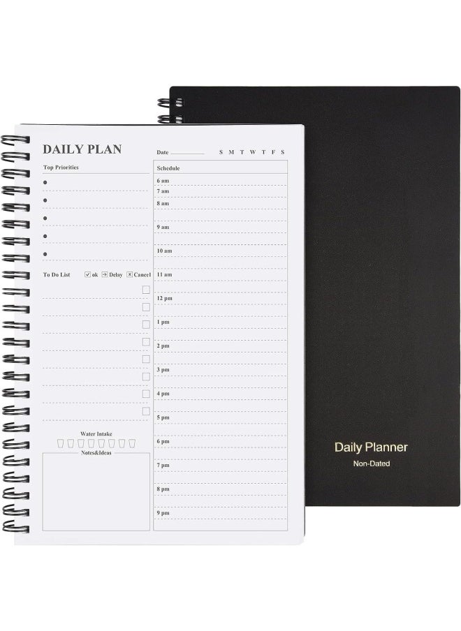 Premify Daily Planner Undated, To Do List Spiral Notebook Hourly Schedules Appointment Planner For Men And Women Habbit Tracker, Pvc Hardcover, A5 Inner Page 8.3" X 5.8" (80 Sheets Black)  - Image 1