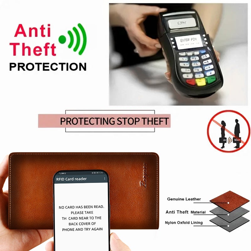 banyanu Genuine Leather Men's Wallet  Long Slim RFID-Blocking Card Holder - Image 2