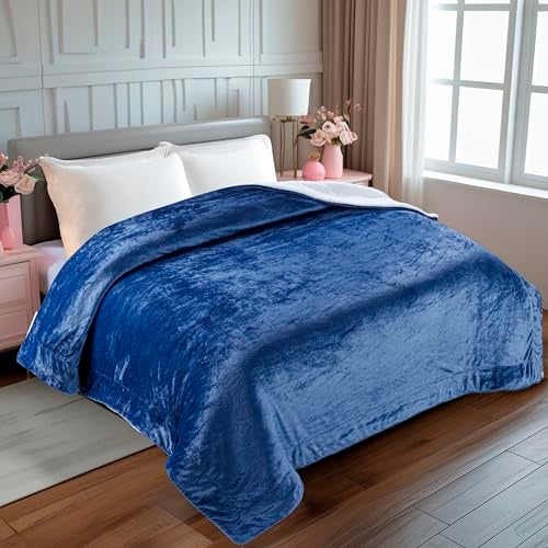 CHANDRAVATI Micromink Sherpa Blanket | Polyester Flannel Double Bed Blanket | Soft, Cozy & Comfortable Solid Plain Bedding for Winter & AC Use (Sky Blue, Double, 200 TC) - Image 2