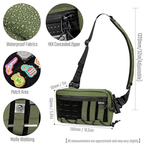 TACTICAL_GEEK Cache L3 EDC Sling Bag Chest, Lightweight Shoulder Daypack, 500D Nylon, Travel Hiking Concealed Carry,Crossbody Bag, Tactical Backpack, Hiking Ambidextrous Strap Green - Image 4