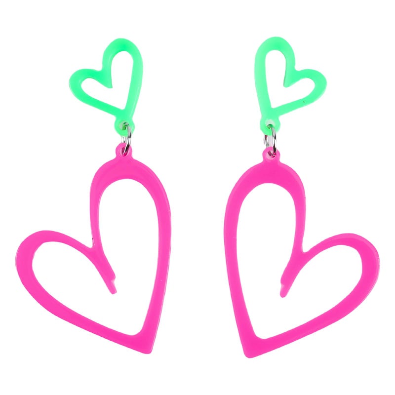 Cifudec Heart Earrings Dangle Valentine's Day Earrings Heart Earrings Cute Love Dangling Heart Earrings for Women (2 Hearts Green Pink) - Image 1