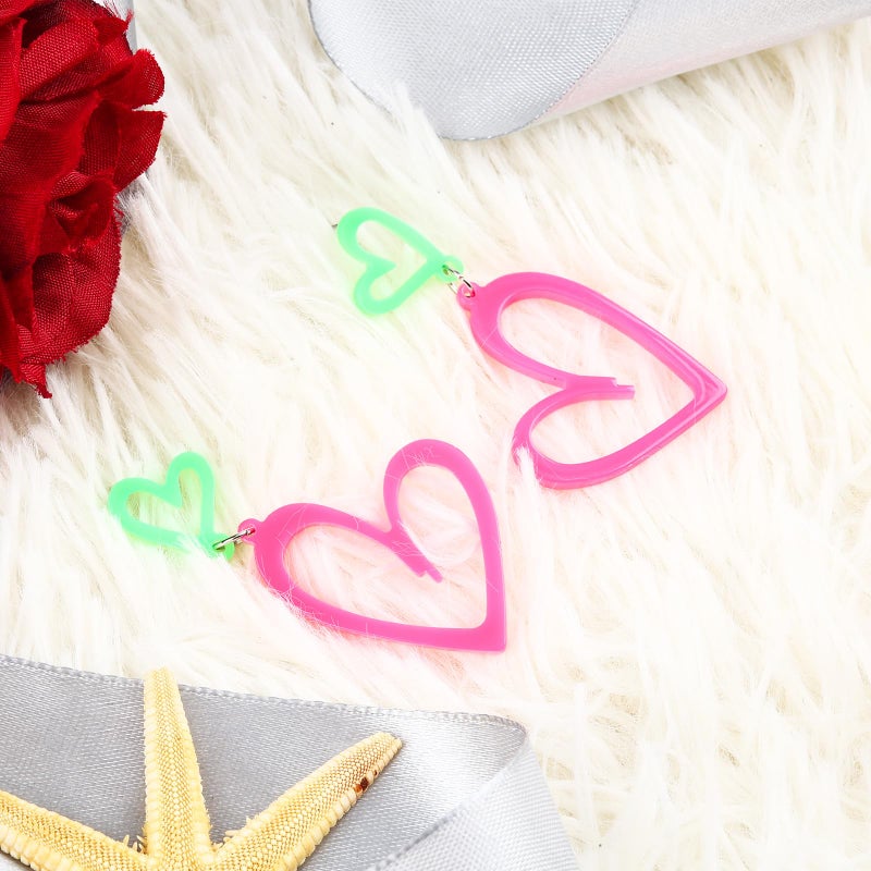 Cifudec Heart Earrings Dangle Valentine's Day Earrings Heart Earrings Cute Love Dangling Heart Earrings for Women (2 Hearts Green Pink) - Image 5