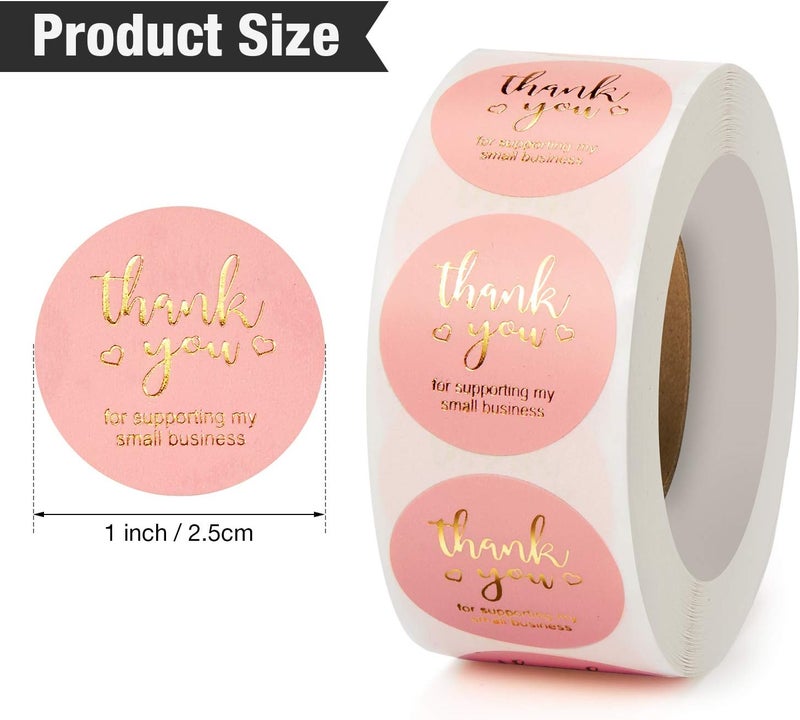 klarako 3 Rolls Thank You Stickers Labels Seals Thank You for Supporting My Small Business Stickers Roll, Round Kraft Stickers Thank You Purchase Stickers with Gold Foil (Pink Black Brown, 1 Inch) - Image 2