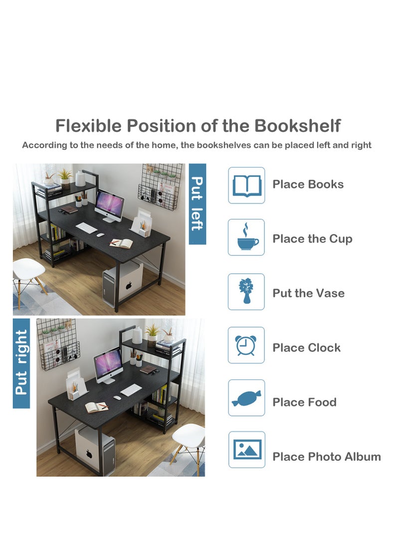 ZUIHAO 110*60cm Computer Desk with 4 Tier Shelves for Home Office Writing Study Table with Bookshelf Multipurpose Industrial Wood Desk Workstation with Metal Frame for PC Laptop - Image 3