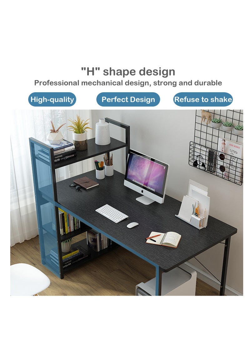 ZUIHAO 110*60cm Computer Desk with 4 Tier Shelves for Home Office Writing Study Table with Bookshelf Multipurpose Industrial Wood Desk Workstation with Metal Frame for PC Laptop - Image 2