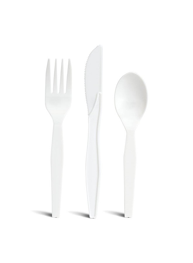 PERK Staples Perk Plastic Cutlery Set, Medium-Weight Disposable Silverware, Forks, Knives, & Spoons, Perfect For Breakfast, Snacks, Desserts, 300-Pack, White - Image 2