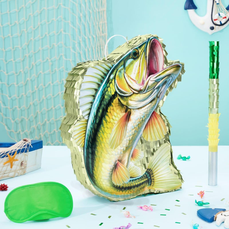 WERNNSAI Fish PiÃ±ata - Fishing Game Pinata Ocean Pinata Under the Sea for Boy Adult Party Decoration Summer Pool Party Game Supplies Favors with Bat Blindfold - Image 2