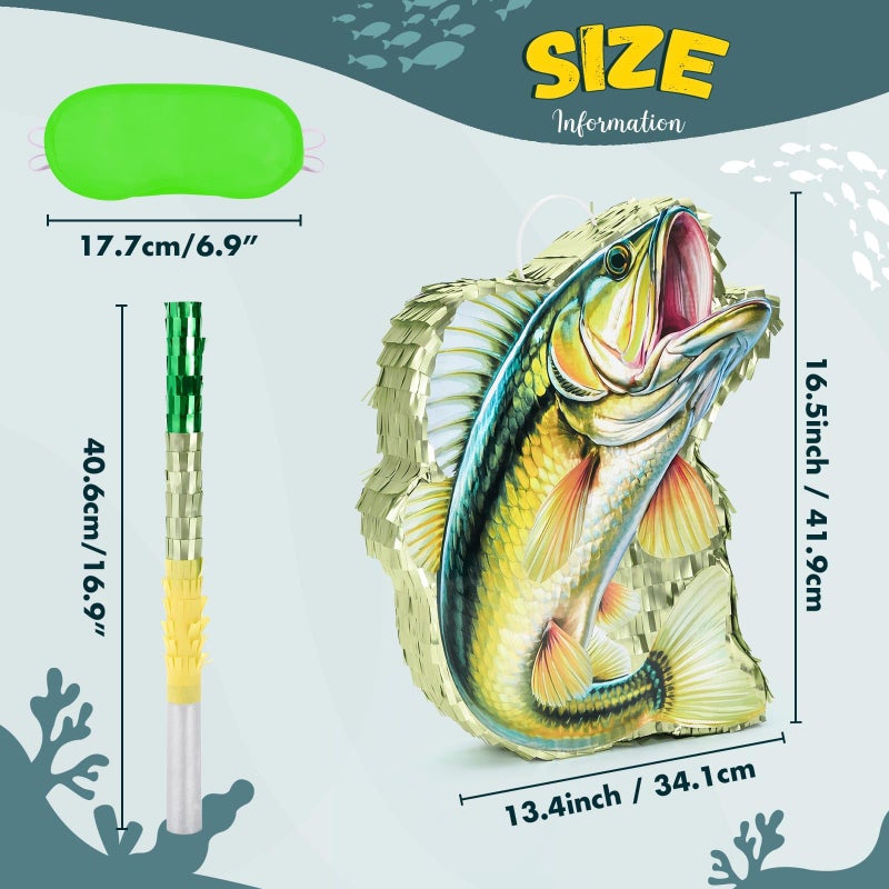 WERNNSAI Fish PiÃ±ata - Fishing Game Pinata Ocean Pinata Under the Sea for Boy Adult Party Decoration Summer Pool Party Game Supplies Favors with Bat Blindfold - Image 3