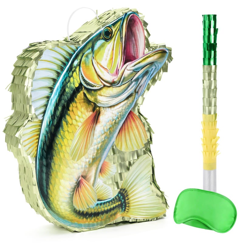WERNNSAI Fish PiÃ±ata - Fishing Game Pinata Ocean Pinata Under the Sea for Boy Adult Party Decoration Summer Pool Party Game Supplies Favors with Bat Blindfold - Image 1