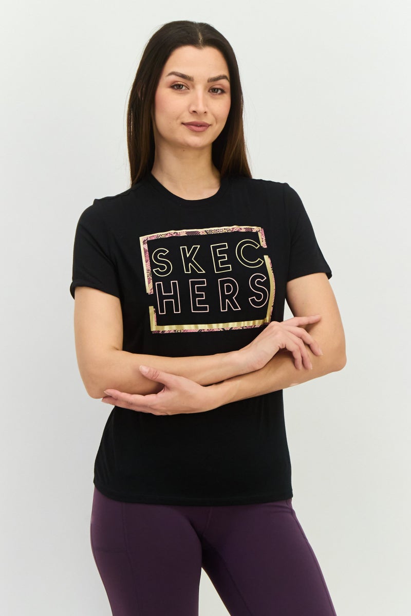 SKECHERS Women Sportswear Fit Short Sleeve Outdoor Top, Black Combo - Image 1