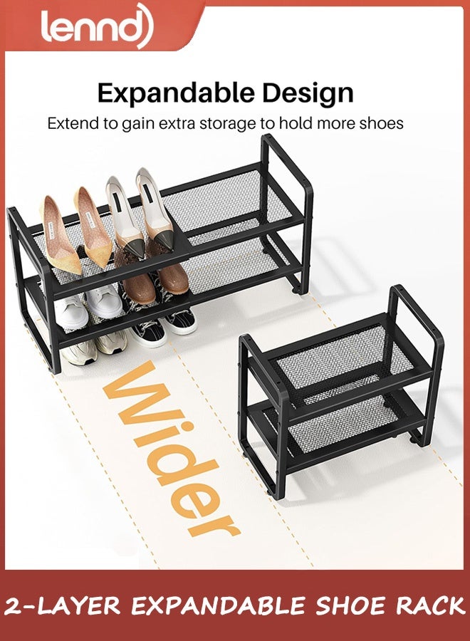 لينند حامل أحذية - منظم أحذية قابل للتوسيع للخزانة، رف تخزين أحذية معدني قابل للتعديل، حامل أحذية طويل قابل للتكديس للمرآب، المدخل، مدخل الباب (أسود، طبقتين) - Image 4