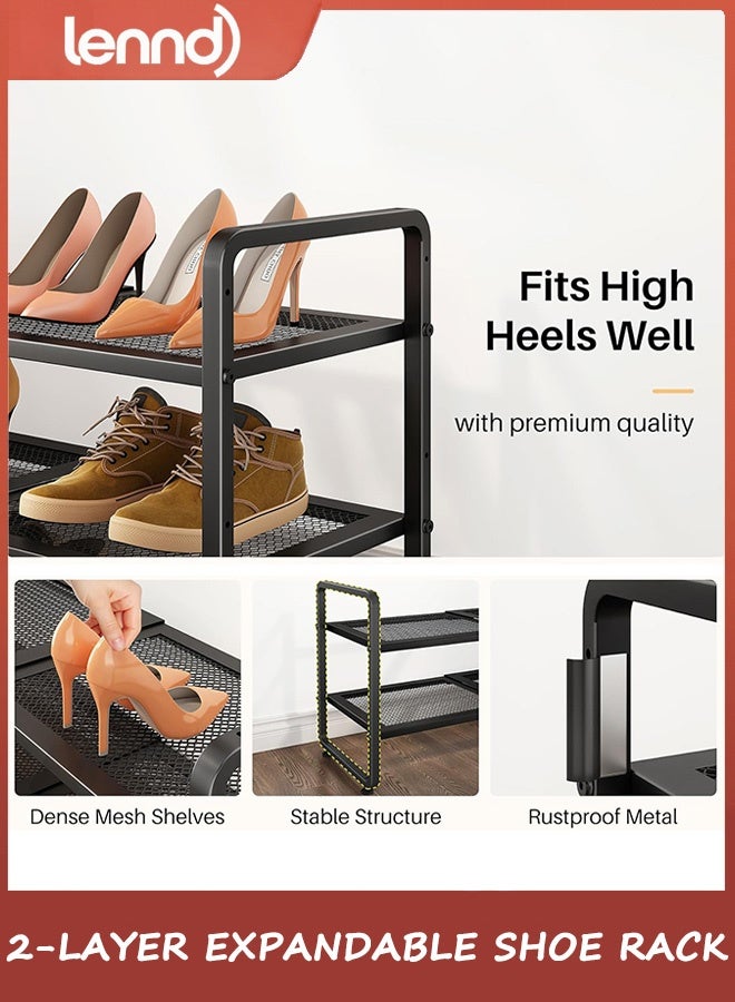 لينند حامل أحذية - منظم أحذية قابل للتوسيع للخزانة، رف تخزين أحذية معدني قابل للتعديل، حامل أحذية طويل قابل للتكديس للمرآب، المدخل، مدخل الباب (أسود، طبقتين) - Image 5