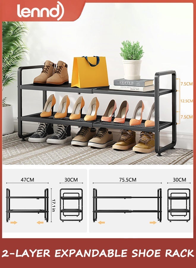 لينند حامل أحذية - منظم أحذية قابل للتوسيع للخزانة، رف تخزين أحذية معدني قابل للتعديل، حامل أحذية طويل قابل للتكديس للمرآب، المدخل، مدخل الباب (أسود، طبقتين) - Image 3