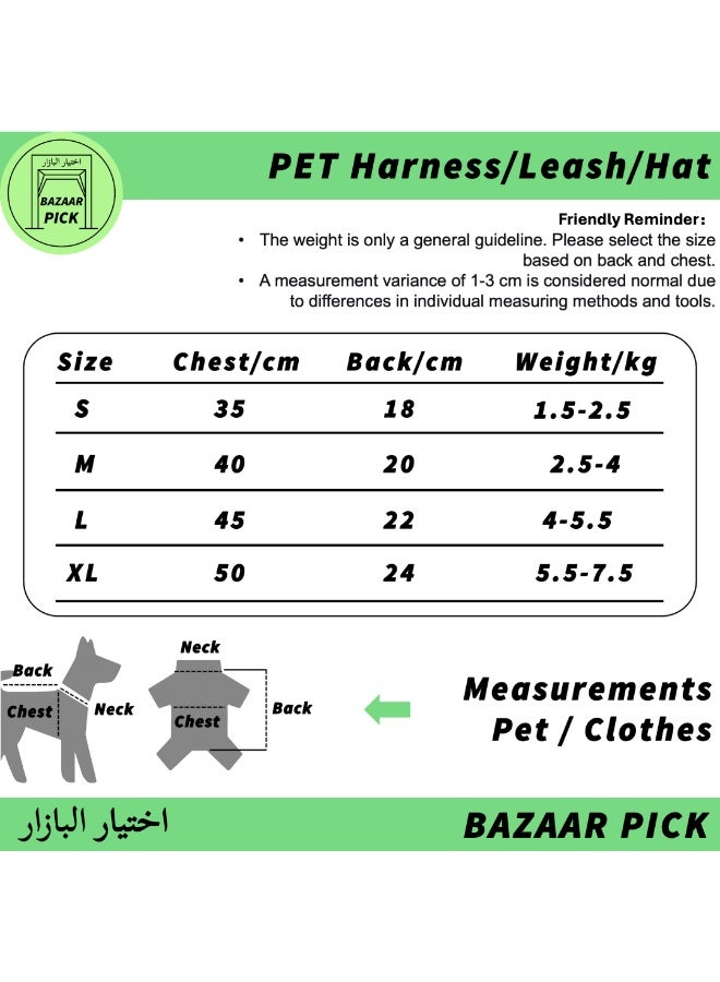 Pet Harness Set with Leash Chest Strap and Hat Cute Outfit for Cats and Dogs Home and Outdoor Wear Size M - Image 4