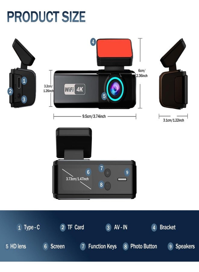 Aprilboy Dash Cam Front and Rear, 4K Dual Dash Camera for Cars with 64GB Card, 5.8GHz WiFi, 360° Swivel Rear Camera, App Control, WDR, G-Sensor, Night Vision, Loop Recording, Parking Mode - Image 2
