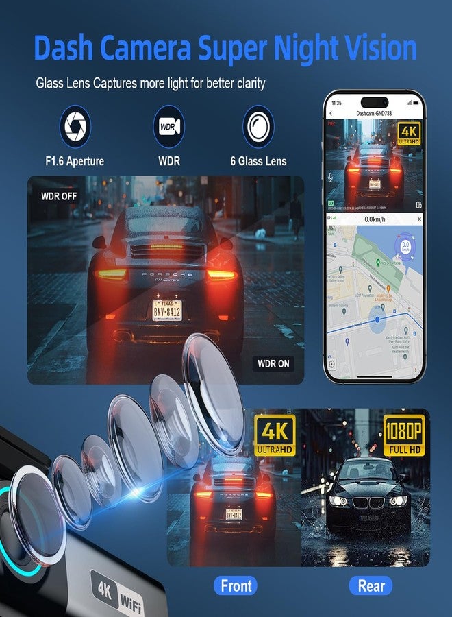 Aprilboy Dash Cam Front and Rear, 4K Dual Dash Camera for Cars with 64GB Card, 5.8GHz WiFi, 360° Swivel Rear Camera, App Control, WDR, G-Sensor, Night Vision, Loop Recording, Parking Mode - Image 4