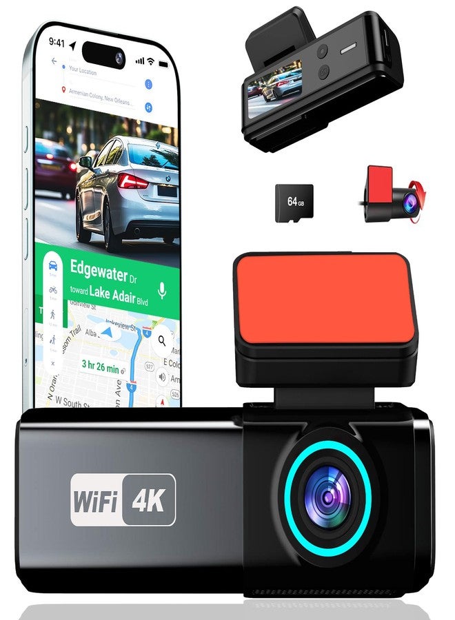 Aprilboy Dash Cam Front and Rear, 4K Dual Dash Camera for Cars with 64GB Card, 5.8GHz WiFi, 360° Swivel Rear Camera, App Control, WDR, G-Sensor, Night Vision, Loop Recording, Parking Mode - Image 1