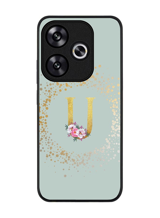 Stylizedd Rugged Black edge case for Xiaomi Poco F6 / Xiaomi Redmi Turbo 3 Case Cover- Custom Monogram Initial Letter Floral Pattern Alphabet - U (Light Grey) - Image 1