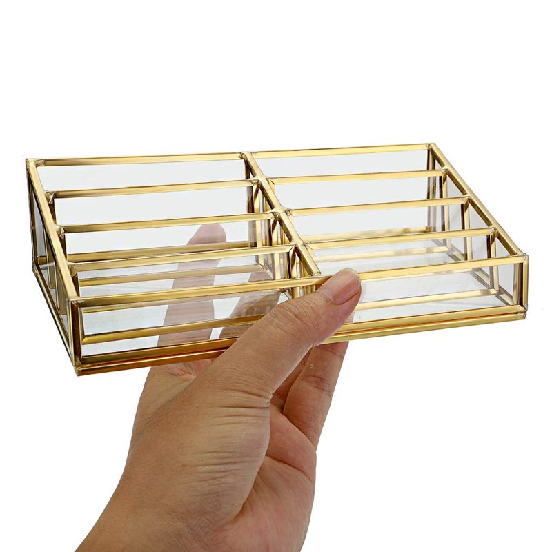 Hipiwe Glass Business Card Holder Stand 8 Slot Name Cards Display Storage Holder Gold Metal Business Cards Organizer for Office Desktop Countertop - Image 5