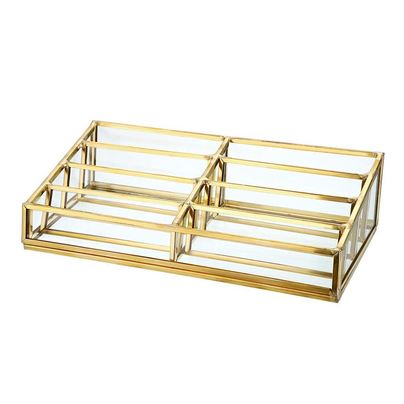 Hipiwe Glass Business Card Holder Stand 8 Slot Name Cards Display Storage Holder Gold Metal Business Cards Organizer for Office Desktop Countertop - Image 1