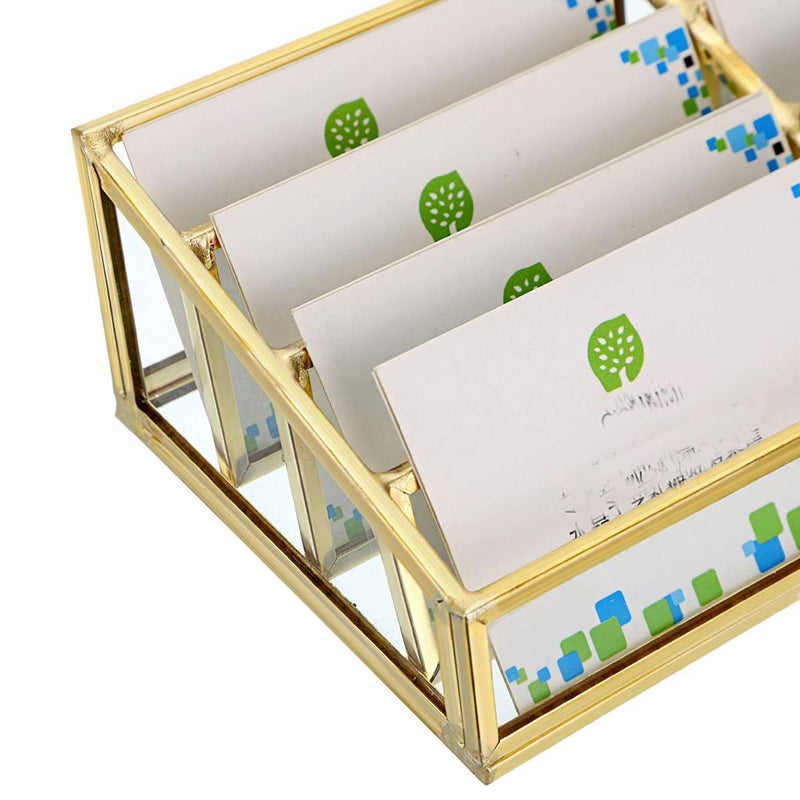 Hipiwe Glass Business Card Holder Stand 8 Slot Name Cards Display Storage Holder Gold Metal Business Cards Organizer for Office Desktop Countertop - Image 4