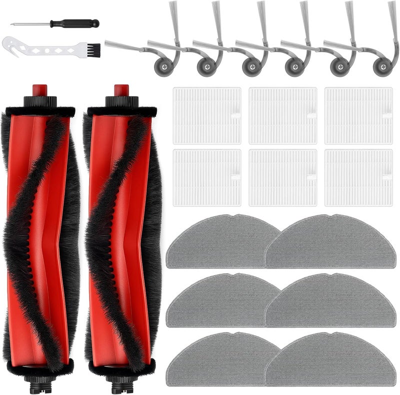 BUXEBUX 22Pcs Replacement Parts Accessories for Roborock Q7 M5/ M5+ Series Robot Vacuum Kit, 2 Main Brush, 6 Hepa Filter, 6 Mop Pads, 6 Side Brush, 1 Screwdriver, 1 Clean Tool - Image 1