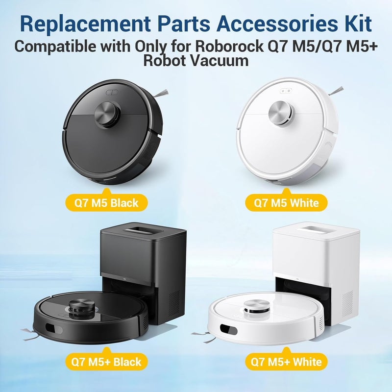 BUXEBUX 22Pcs Replacement Parts Accessories for Roborock Q7 M5/ M5+ Series Robot Vacuum Kit, 2 Main Brush, 6 Hepa Filter, 6 Mop Pads, 6 Side Brush, 1 Screwdriver, 1 Clean Tool - Image 2